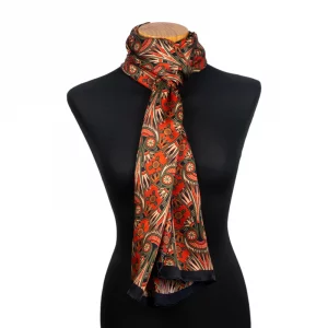 Pañuelo Fular de Seda Satin, Rojo y Negro, Estampado Etnico 180 x 65 - Imagen 2