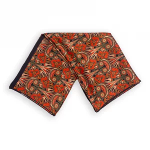 Pañuelo Fular de Seda Satin, Rojo y Negro, Estampado Etnico 180 x 65 - Imagen 1
