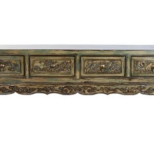 Descalzador, Pie de Cama, Banquete, Madera Olmo Tallado, 4 Cajones - Imagen 7