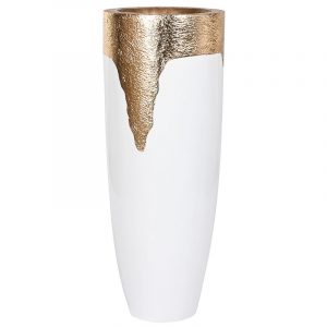 Macetero Fibra Vidrio, Blanco y Dorado, 105cm Altura - Imagen 1