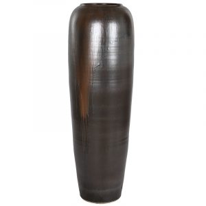 Ánfora Cerámica Vidriada, Acabado Envejecido, Marrón Oscuro - Imagen 1