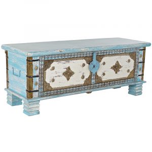 Arcón Baúl, Madera Mango Tallada, Metal Latón, Diseñó Envejecido - Imagen 1