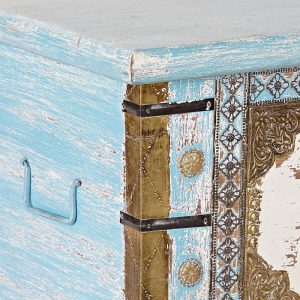 Arcón Baúl, Madera Mango Tallada, Metal Latón, Diseñó Envejecido - Imagen 2