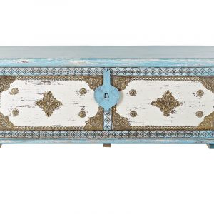 Arcón Baúl, Madera Mango Tallada, Metal Latón, Diseñó Envejecido - Imagen 6