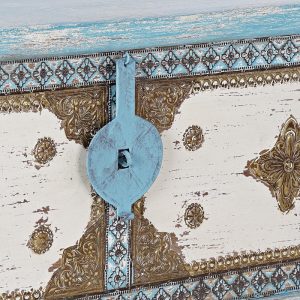 Arcón Baúl, Madera Mango Tallada, Metal Latón, Diseñó Envejecido - Imagen 7