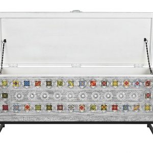 Baúl, Arcón Madera Mango Cerámica, Color Gris Multicolor, Diseño Envejecido - Imagen 6