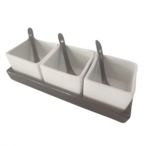 3 Mini Bowls, Salseras con Cucharillas, Porcelana - Imagen 4