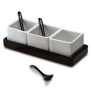 3 Mini Bowls, Salseras con Cucharillas, Porcelana - Imagen 1